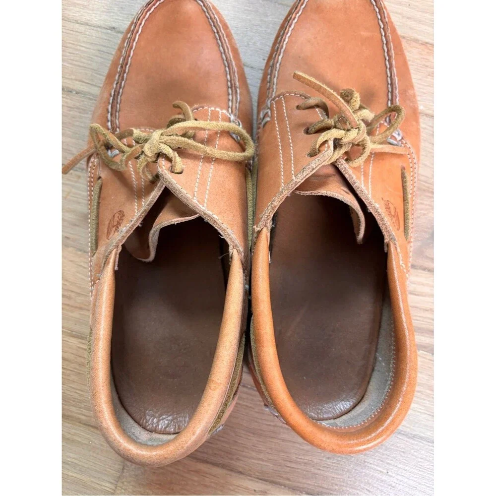 Timberland Men’s Handsewn Leather Camp Moc Boat Shoes Vibram Lug Sole 11.5